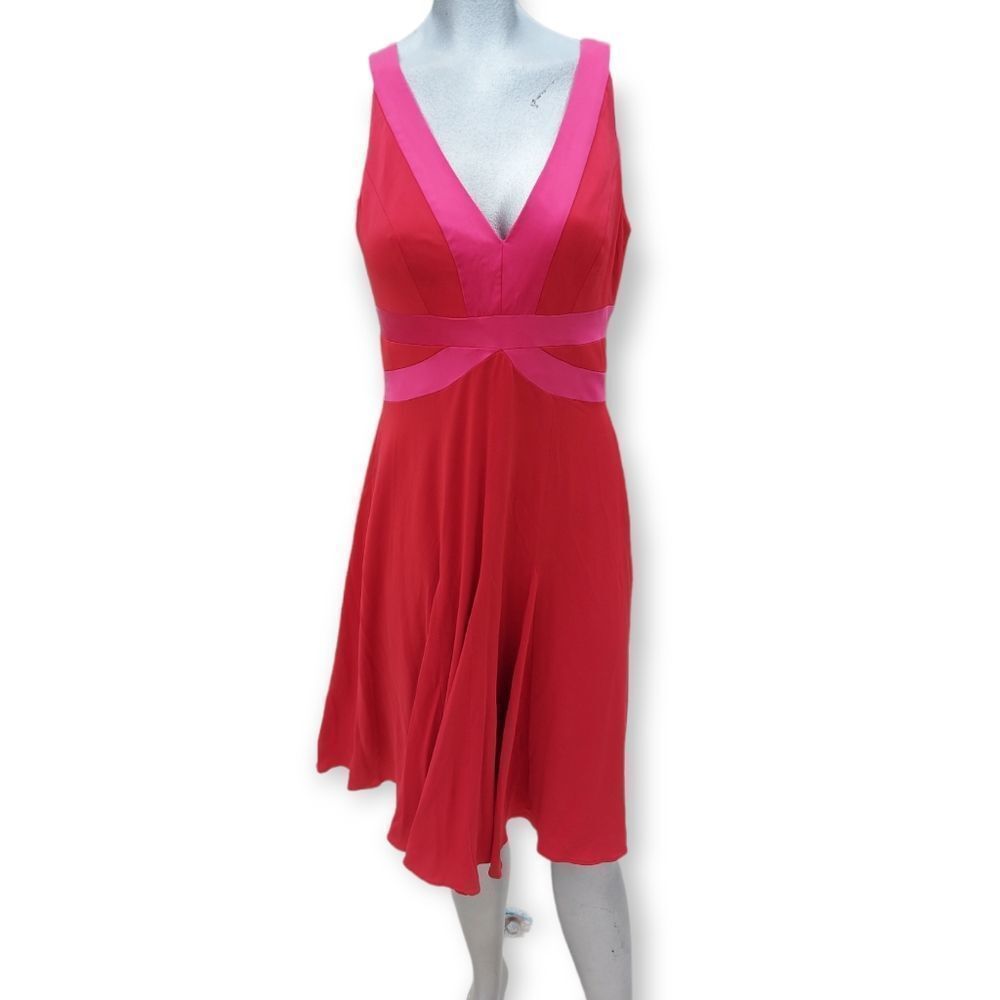 Kay Unger Red and Pink Midi Dress
